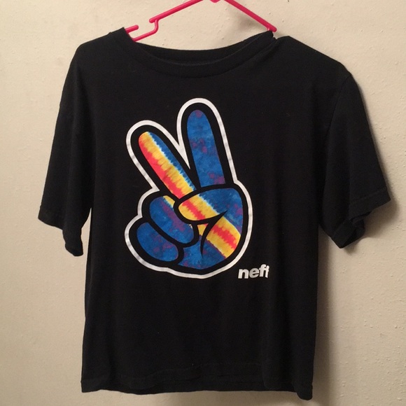 Neff Tops - Neff black t shirt with tie-dye peace sign